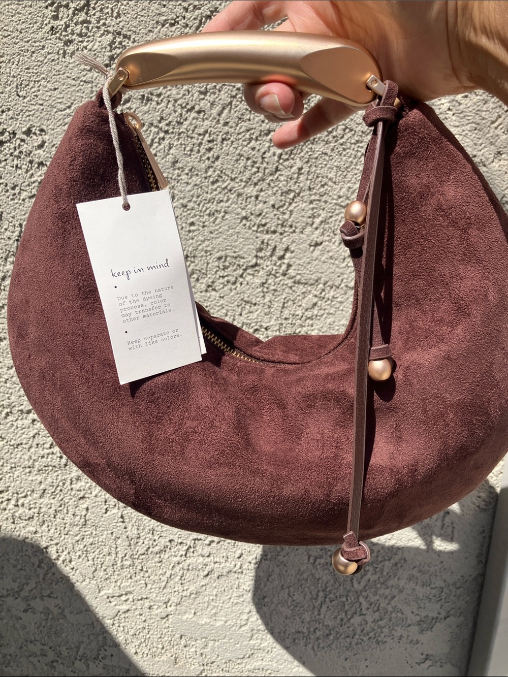 a new day Dark Brown Faux Suede Crescent Hobo with Gold-Tone Handle - Picture 4 of 6